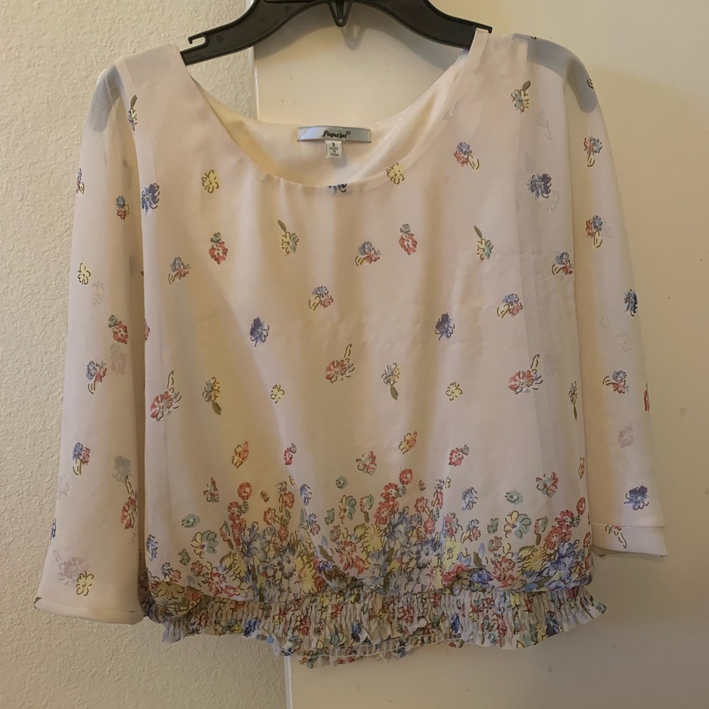 Papaya flower pattern Open shoulder top